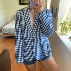 J. Crew One Button Gingham Print Blazer